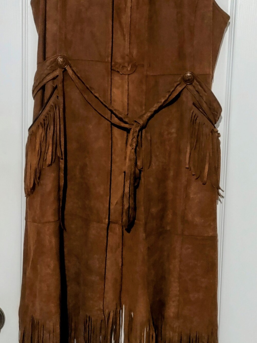 New Brown Faux Suede Fringe Women's Long Vest- Classic Western Style Sz M